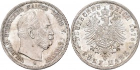 Preußen: Wilhelm I. 1861-1888: 5 Mark 1876 B, Jaeger 97, kleinste Randfehler, sonst vorzüglich.
 [taxed under margin system]