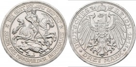 Preußen: Wilhelm II. 1888-1918: 3 Mark 1915 Mansfelder Bergbau, Jaeger 115, kleine Randfehler, sonst vorzüglich.
 [taxed under margin system]