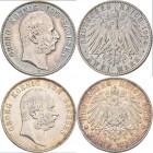 Sachsen: Georg 1902-1904: Lot 2 Münzen: 5 Mark 1903 E, Jaeger 130, sehr schön, dazu 2 Mark 1904 E, Jaeger 129, sehr schön.
 [taxed under margin syste...