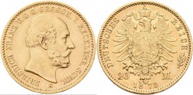 Mecklenburg-Schwerin: Friedrich Franz II. 1842-1883: 20 Mark 1872 A, Jaeger 230. 7,93 g, 900/1000 Gold. Auflage: 69.000 Exemplare, Kratzer, sehr schön...