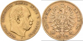 Preußen: Wilhelm I. 1861-1888: 10 Mark 1872 C, Jaeger 242. 3,92 g, 900/1000 Gold. Sehr schön.
 [plus 0 % VAT]