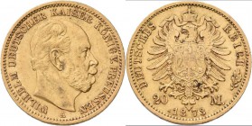 Preußen: Wilhelm I. 1861-1888: 20 Mark 1873 A, Jaeger 243. 7,92 g, 900/1000 Gold. Sehr schön.
 [plus 0 % VAT]
