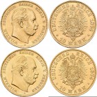 Preußen: Lot 2 Goldmünzen: Wilhelm I. 1861-1888: 2 x 10 Mark 1874 A, Jaeger 245. Jede Münze wiegt 3,98 g, 900/1000 Gold. Vorzüglich.
 [plus 0 % VAT]...