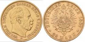 Preußen: Lot 3 Goldmünzen, Wilhelm I. 1861-1888: 3 x 20 Mark 1887 A, Jaeger 246. Jede Münze wiegt 7,92 g, 900/1000 Gold, sehr schön.
 [plus 0 % VAT]...