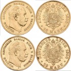 Preußen: Wilhelm I. 1861-1888: 2 x 10 Mark 1888 A, Jaeger 245, je 3,98 g, Gold 900/1000 Gold, feine Kratzer, sehr schön-vorzüglich, vorzüglich.
 [plu...