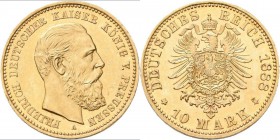 Preußen: Friedrich III. 1888: 10 Mark 1888 A, Jaeger 247, 3,97 g, 900/1000 Gold, vorzüglich.
 [plus 0 % VAT]