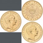Preußen: Lot 4 Goldmünzen, Wilhelm II. 1888-1918: 20 Mark 1890 A / 1894 A / 1896 A / 1897 A. Jaeger 252. Jede Münze wiegt 7,95 g, 900/1000 Gold. Kratz...