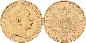 Preußen: Wilhelm II. 1888-1918: 20 Mark 1895 A, Jaeger 252. 7,95 g, 900/1000 Gold. Kratzer, sehr schön.
 [plus 0 % VAT]