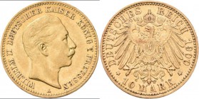 Preußen: Wilhelm II. 1888-1918: 10 Mark 1900 A, Jaeger 251. 3,97 g, 900/1000 Gold, Kratzer, sehr schön.
 [plus 0 % VAT]