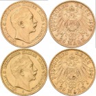 Preußen: Lot 3 Goldmünzen, Wilhelm II. 1888-1918: 20 Mark 1901 A / 1906 A / 1908 A, Jaeger 252. Jede Münze wiegt 7,95 g, 900/1000 Gold. Kratzer, sehr ...
