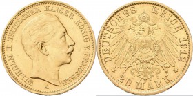 Preußen: Wilhelm II. 1888-1918: 20 Mark 1906 A, Jaeger 252. 7,94g, 900/1000 Gold, Kratzer, sehr schön.
 [plus 0 % VAT]