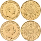 Preußen: Lot 2 Goldmünzen, Wilhelm II. 1888-1918: 2 x 10 Mark 1910 A, Jaeger 251. Jede Münze wiegt 3,98 g, 900/1000 Gold. Sehr schön - vorzüglich.
 [...