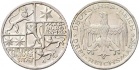 Weimarer Republik: 3 Reichsmark 1927 A, Universität Marburg, Jaeger 330, sehr schön - vorzüglich.
 [taxed under margin system]
