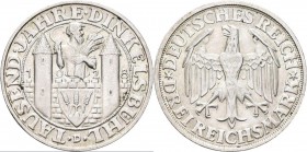 Weimarer Republik: 3 Reichsmark 1928 D, Dinkelsbühl, Jaeger 334, sehr schön.
 [taxed under margin system]