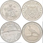 Weimarer Republik: Lot 3 Münzen: 3 Reichsmark 1930 F, Zeppelin, Jaeger 342 + 3 Reichsmark 1930 J, Vogelweide, Jaeger 344 + 3 Reichsmark 1930 D, Rheinl...