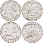 Drittes Reich: Lot 2 Münzen: 2 Reichsmark 1933 J, Luther, Jaeger 352, Randschlag, sehr schön + 5 Reichsmark 1933 A, Luther, Jaeger 353, sehr schön.
 ...