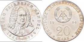 DDR: 20 Mark 1984, Georg Friedrich Händel, Jaeger 1595, Patina, vorzüglich-Stempelglanz.
 [taxed under margin system]