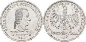 Bundesrepublik Deutschland 1948-2001: 5 DM 1955 F, Friedrich Schiller, Jaeger 389, kleine Kratzer, fast vorzüglich.
 [taxed under margin system]