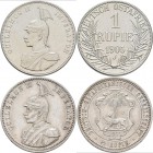 Deutsch-Ostafrika: DOA und Danzig: 7 Münzen aus Deutsch-Ostafrika mit 1 Rupie 1905 J, ½ Rupie 1901 sowie 10 Heller, 1 Heller (3x) und 1 Pesa, dazu noc...