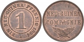 Deutsch-Neuguinea: 1 Neu-Guinea Pfennig 1894 A, Jaeger 702, leichte Patina, vorzüglich.
 [taxed under margin system]