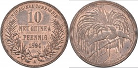 Deutsch-Neuguinea: 10 Neu-Guinea Pfennig 1894 A, Paradiesvogel, Jaeger 703, AKS 961, schöne Kupferpatina, vorzüglich.
 [taxed under margin system]