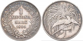 Deutsch-Neuguinea: 1 Neu-Guinea Mark 1894 A, Paradiesvogel, Jaeger 705, AKS 2018, Randfehler, Kratzer, schöne Patina, sehr schön.
 [taxed under margi...
