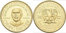 Medaillen alle Welt: China: Chiang Kai-Shek, Generalissimo (1887-1975), Goldmedaille 1957 der Banco Italo-Venezolano, Signatur R.B., aus der Serie ”Ch...