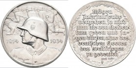 Medaillen alle Welt: Drittes Reich: Medaille 1934 (F. Beyer) Weltkriegsgedenken. Soldatenbrustbild mit Helm zwischen 1914 - 1934 vor Kampfgruppe. Rs. ...