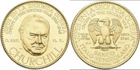 Medaillen alle Welt: Großbritannien: Winston Churcill (1874-1965), Goldmedaille 1957 der Banco Italo-Venezolano, Signatur R.B., aus der Serie ”Chiefs ...