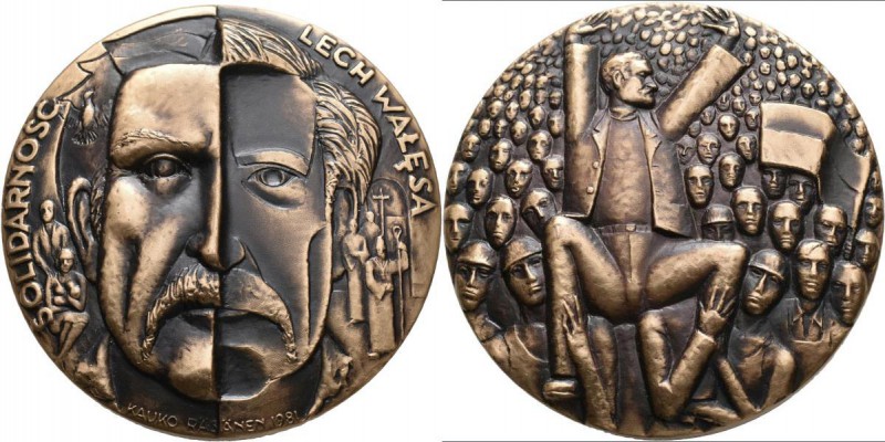 Medaillen alle Welt: Polen: Bronze-Gedenkmedaille 1981, von Kauko Räsänen, auf L...