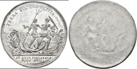 Medaillen alle Welt: Russland, Peter I. (der Große) 1689-1725: Einseitiger Zinnabschlag der Medaille 1713 von Ivanov, auf die Landung von Zar Peter I....