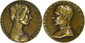 Medaillen alle Welt: Schwere Bronzegussmedaille o.J., vermutlich 17. Jhd. auf Nonina und Filippo Stroza (Strozzi). Brustbild Nonina mit Haube und Kett...