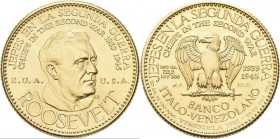 Medaillen alle Welt: USA: Franklin D. Roosevelt, Präsident (1882-1945), Goldmedaille 1957 der Banco Italo-Venezolano, Signatur R.B., aus der Serie ”Ch...