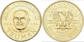 Medaillen alle Welt: USA: Harry S. Truman, US-Präsident (1884-1972), Goldmedaille 1957 der Banco Italo-Venezolano, Signatur R.B., aus der Serie ”Chief...