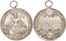 Medaillen Deutschland: 11. Deutsches Bundesschiessen 1894 in Mainz: Silbermedaille 1894 von O. Schultz, mit Öse, Germania mit Reichsschild und Flinte ...