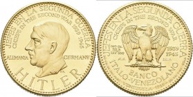 Medaillen Deutschland: Drittes Reich 1933-1945: Adolf Hitler (1889-1945), Goldmedaille 1957 der Banco Italo-Venezolano, Signatur R.B., aus der Serie ”...