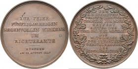 Medaillen Deutschland: München: Bronzemedaille 1847, unsigniert, auf das 50jährige Jubiläum des Gerichtsdirektors Christian Johann Michael Seyfert im ...