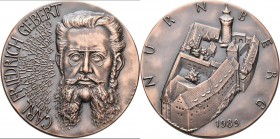 Medaillen Deutschland: Nürnberg: Bronzemedaille 1989, von Veroi, auf den 70. Todestag des Numismatiker Carl Friedrich Gebert (1855-1919), 50 mm, 64,43...