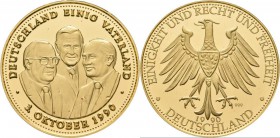 Medaillen Deutschland - Personen: Deutschland Einig Vaterland - 1. Oktober 1990: Eine Medaille aus 999/1000 Gold mit einem Gewicht von 36,65g auf die ...
