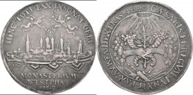 Medaillen Deutschland - Geographisch: Münster: Medaille von E. Ketteler (EK) auf den Westfälischen Frieden von 1648. Zwei Engel über Stadtansicht von ...