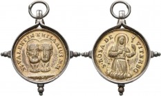 Medaillen - Religion: Italien/Viterbo: Vergoldete Wallfahrtsmedaille, 18. Jahrhundert, Av: S. ROSA DE VITERBO, Rv: SS. VALENTIN EHILARIUS MM - ROMA, i...
