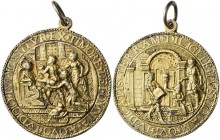 Medaillen - Religion: JUDAICA: Silbermedaille o. J., vergoldet. Das Urteil des Salomon/Bau des Tempels, 57 mm, 37,7 g, mit Öse und Ring, sehr schön.
...