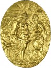 Medaillen - Religion: Ovale Silbergussplakette o. J. vergoldet, Enthauptung Johannes des Täufers, 85 x 64 mm, 89,8 g, sehr schöner alter Guss.
 [taxe...