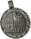 Medaillen - Religion: Wien: Silbermedaille 1850 einseitig, (unsign.) mit Zierring, auf silberne Rückseitenplatte montiert. Vermutlich Geschenk eines F...