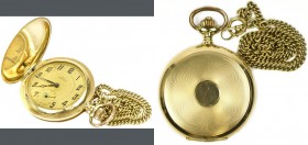 Uhren: Schöne alte Gold Sprungdeckel-Taschenuhr, Marke ”DRUSUS”, um 1900, Material Gold 585/1000, Gesamtgewicht 88,47 g, alle 3 Deckelinnenseiten punz...