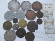 Alle Welt: Eine Sammlung von 16 diversen Münzen/Medaillen überwiegend aus Frankreich und Portugal. Dabei 5 Francs 1851 sowie Brasilien 960 Reis 1818? ...