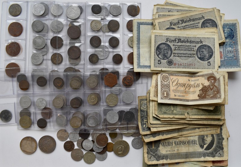 Alle Welt: Kleines Lot an Münzen und Banknoten, dabei: 2 x 3 Mark Sachsen 1913 (...