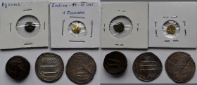 Alle Welt: Lot 5 alte Münzen, dabei: Byzanz, Indien Goldfanam, Griechenland Olbio, 2 x Islamische Dirham Münzen.
 [taxed under margin system]