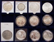 Alle Welt: Kleine Partie von 11 Münzen auf 1 Tableau, ab 1885, dabei USA Morgandollar 1885 O, China mit 3 Panda- Unzen, Indochina u.s.w.
 [plus 19 % ...