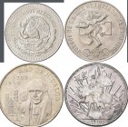 Mexiko: Lot 7 Silbermünzen, 8 Reales 1890, 1 Peso 1910, 2 Pesos 1921, 5 Pesos 1947, 5 Pesos 1953, 25 Pesos 1968, 1 Onza 1988, sehr schön, sehr schön-v...
